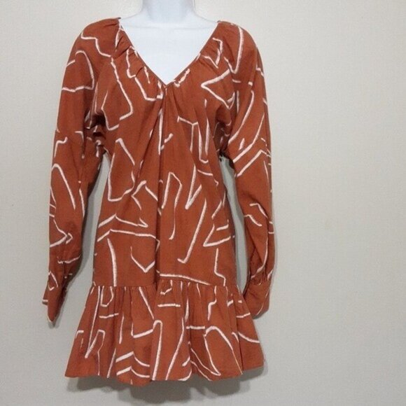 ASOS DESIGN cotton mini smock dress abstract print women 4 FESTIVAL RODEO Y2K - Picture 2 of 10